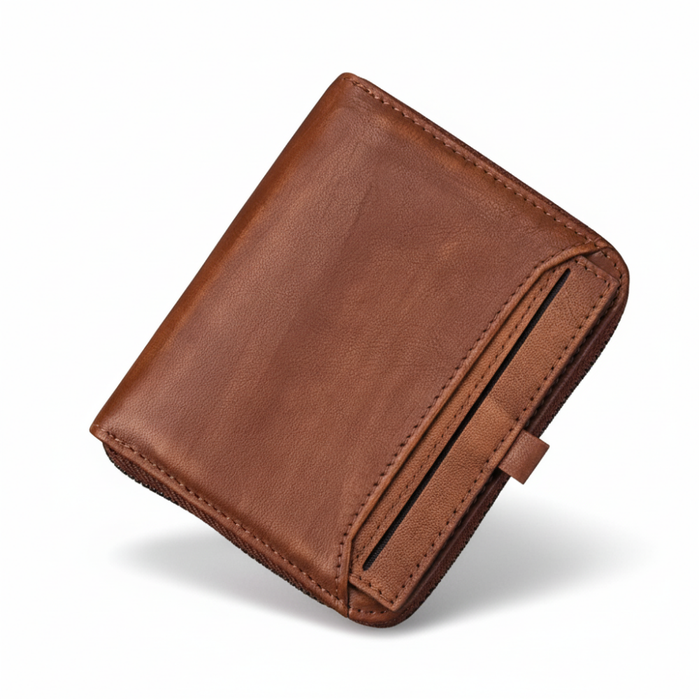 Men's Leather Wallet with Vertical Zipper