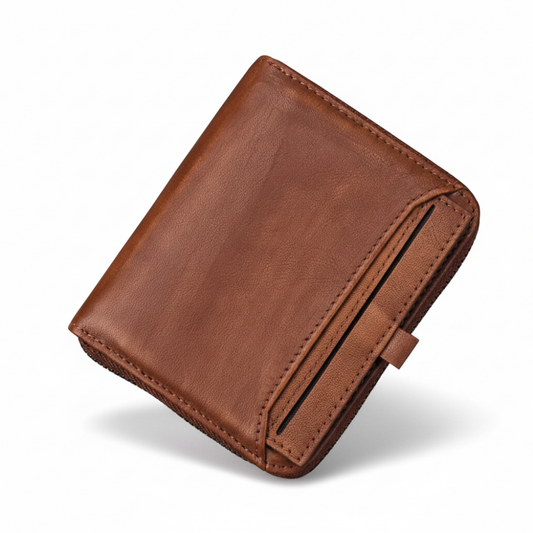 Men's Leather Wallet with Vertical Zipper