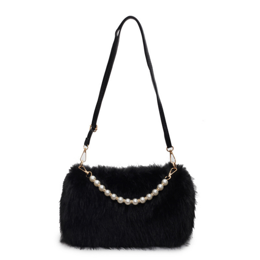 Pearl Chain  Plush Crossbody Bag