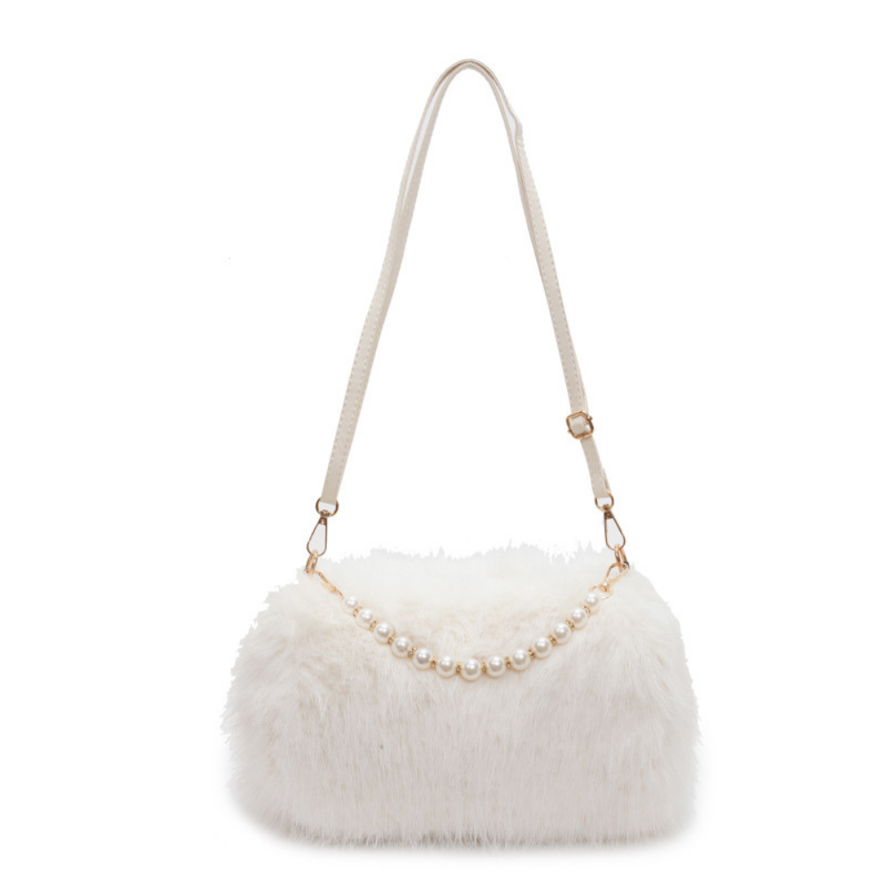 Pearl Chain  Plush Crossbody Bag