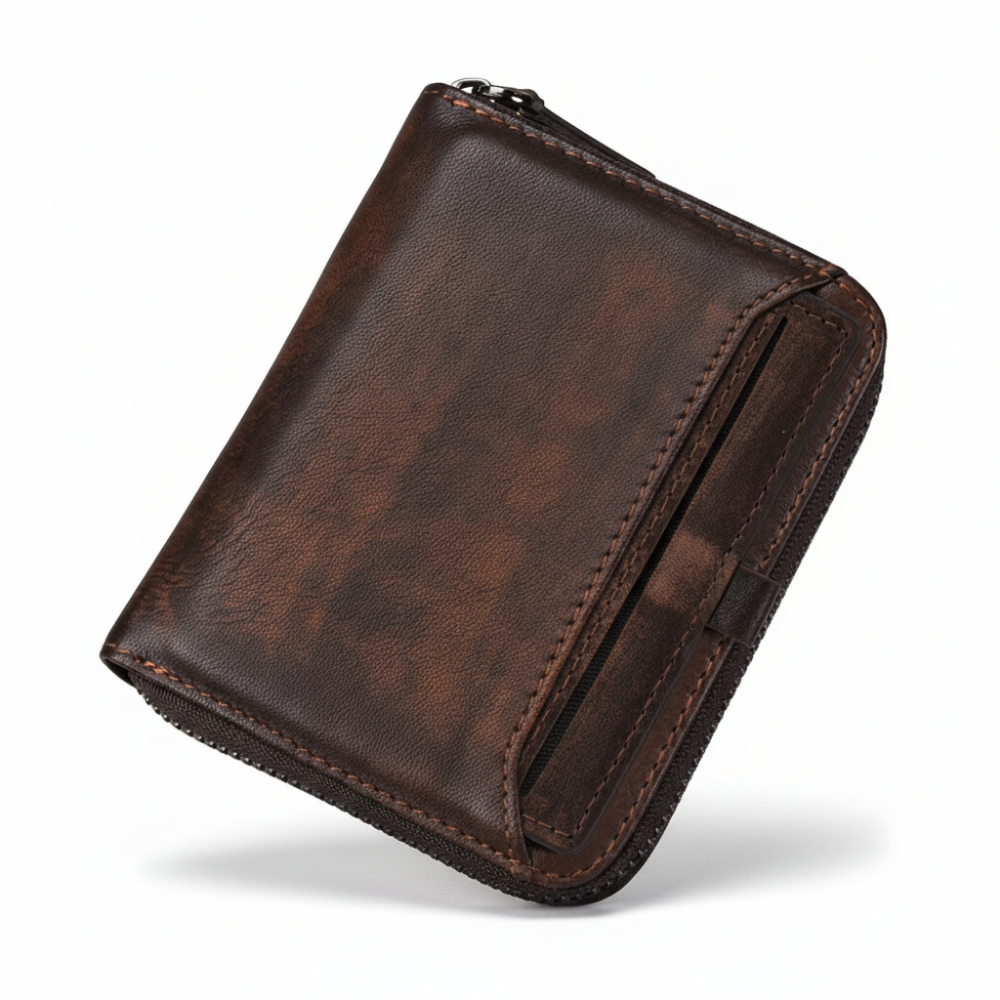 Men's Leather Wallet with Vertical Zipper