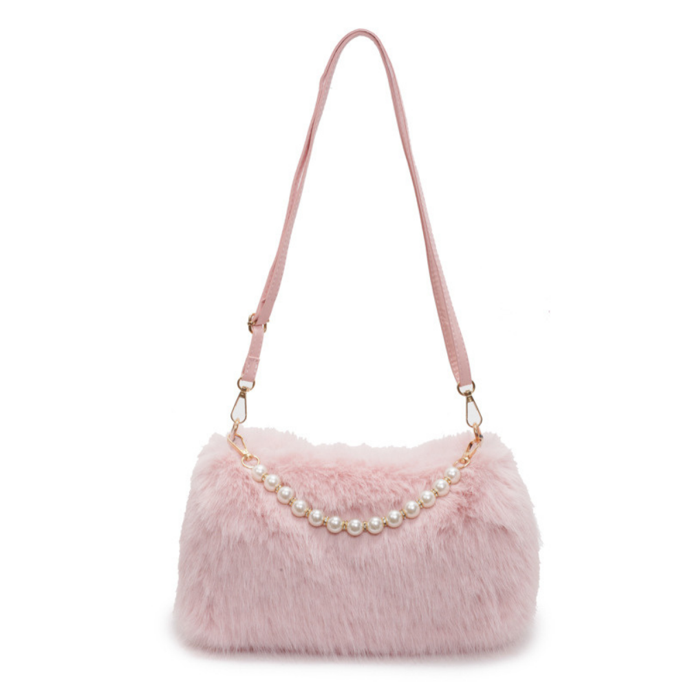 Pearl Chain  Plush Crossbody Bag