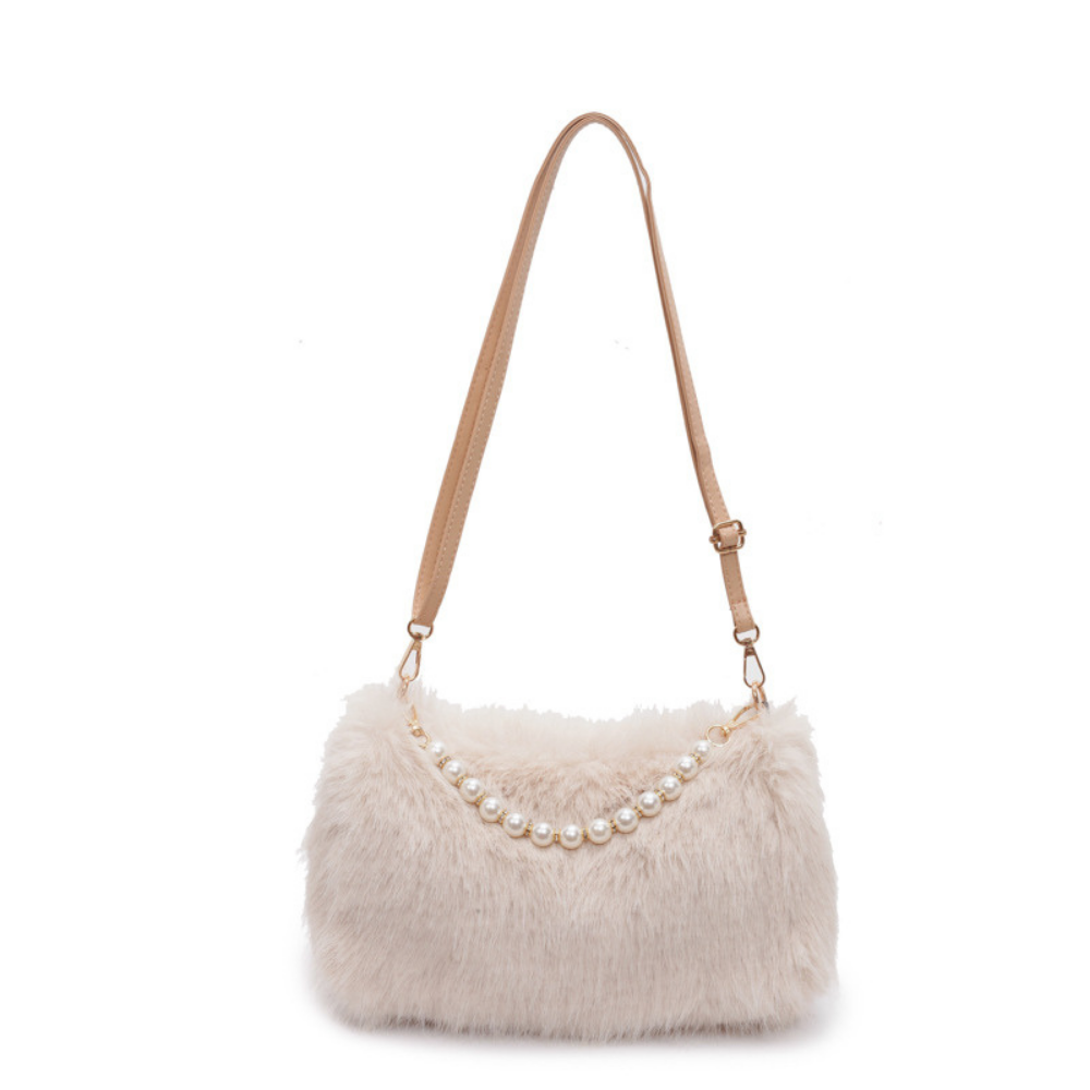 Pearl Chain  Plush Crossbody Bag