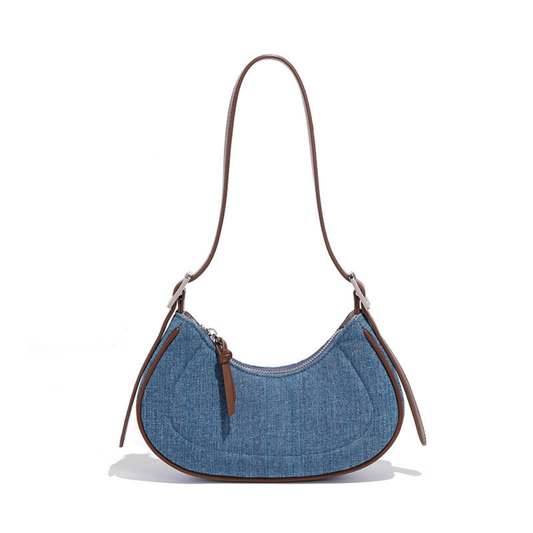 French Retro Denim Crescent Handbag